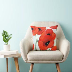 Red Painted Poppies Throw Pillow
