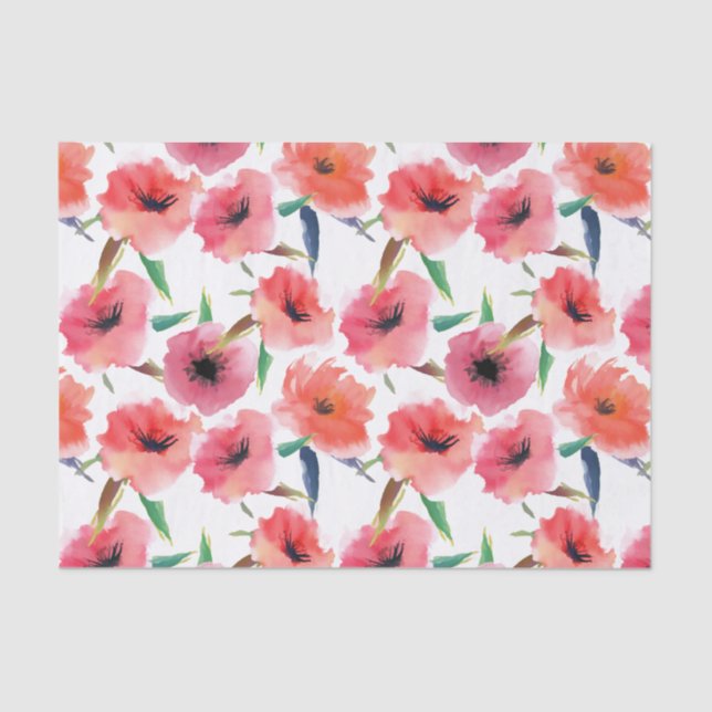 Red Painted Poppies Watercolor Floral Tissue Paper (Front)
