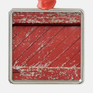 Red Painted Wooden Barn Door Metal Ornament