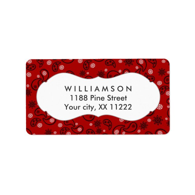 red paisley bandana cowboy western favour label (Front)