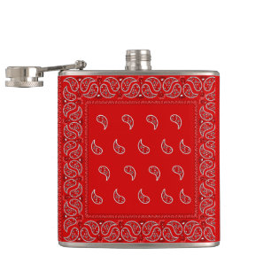 red paisley bandana pattern hip flask
