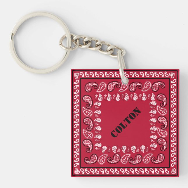Red Paisley Bandana Personalized Keychain (Front)