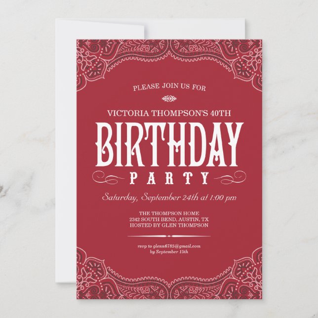 Red Paisley Birthday Invitations (Front)