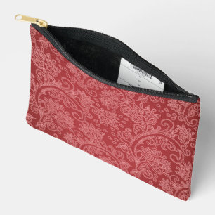 Red Paisley Damask Designer Floral Classic Accessory Pouch