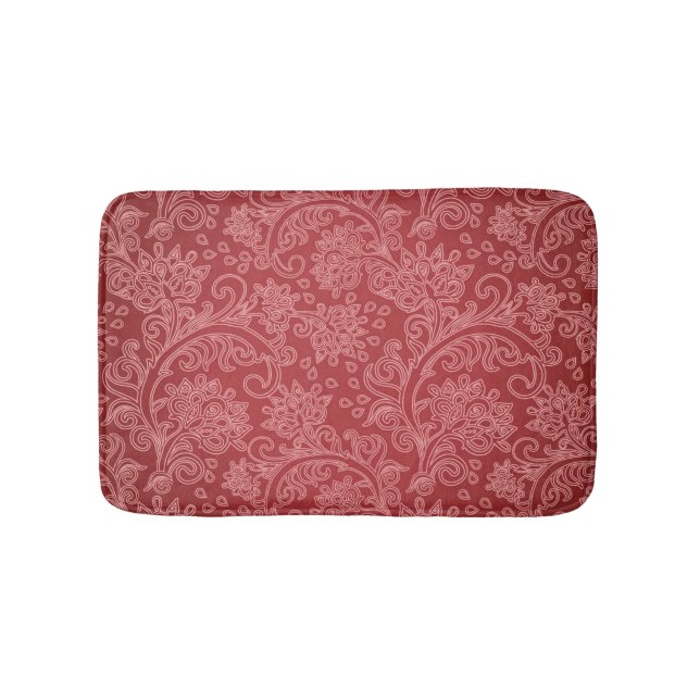 Red Paisley Damask Designer Floral Classic Bath Mat (Front)