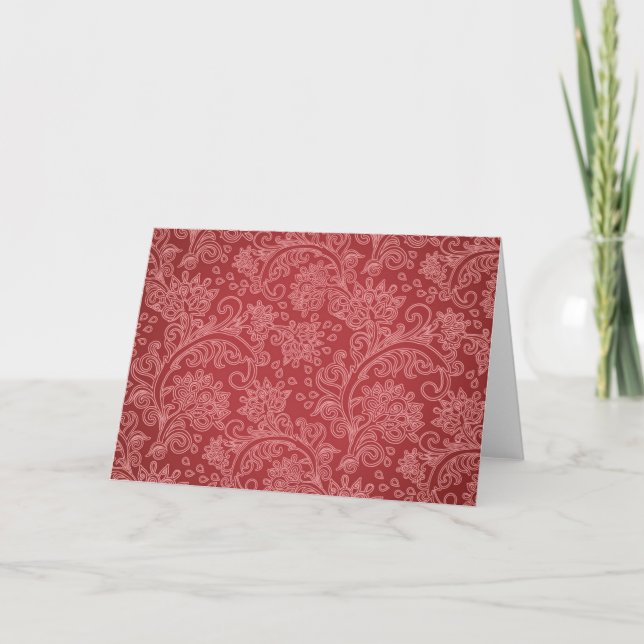 Red Paisley Damask Designer Floral Classic Card (Front)