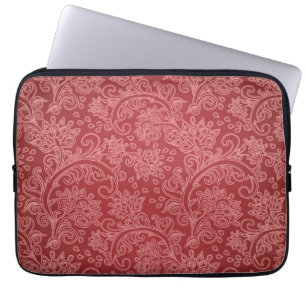 Red Paisley Damask Designer Floral Classic Laptop Sleeve