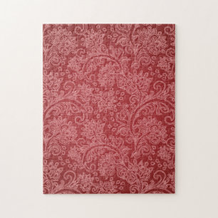 Red Paisley Damask Designer Floral Vintage Classic Jigsaw Puzzle