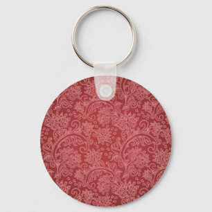 Red Paisley Damask Designer Floral Vintage Classic Keychain