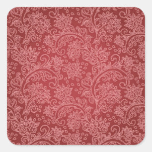 Red Paisley Damask Designer Floral Vintage Classic Square Sticker
