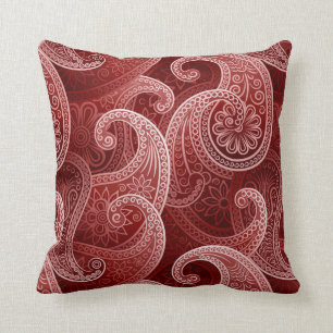 Red Paisley Exotic Pattern Throw Pillow