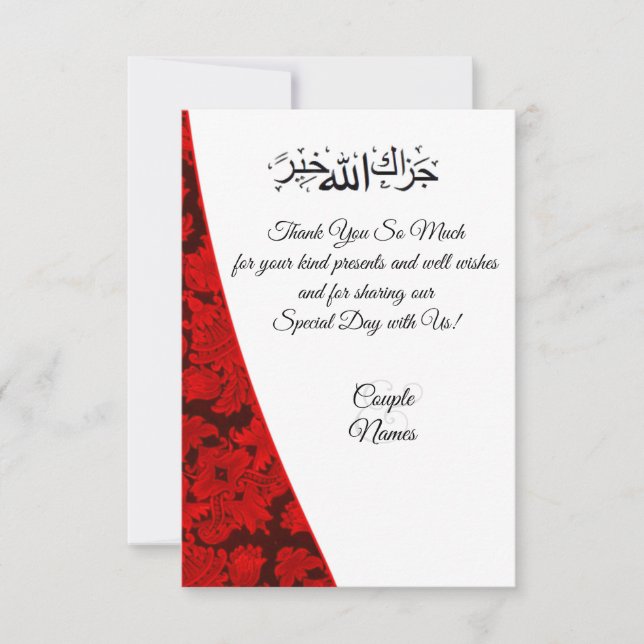 Red paisley Muslim thank you Card (Front)