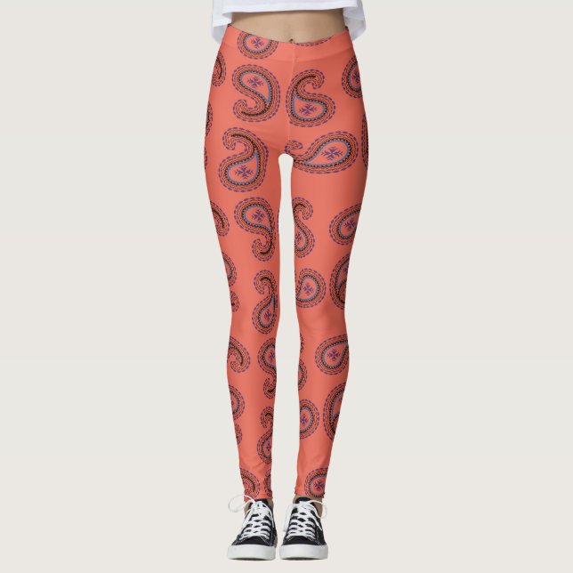 red paisley pattern leggings (Front)
