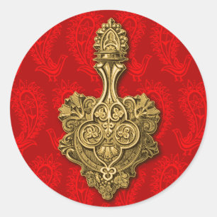 Red Paisley Peacocks Sticker / Envelope Seal