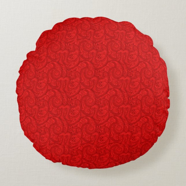 Red Paisley Round Pillow (Front)