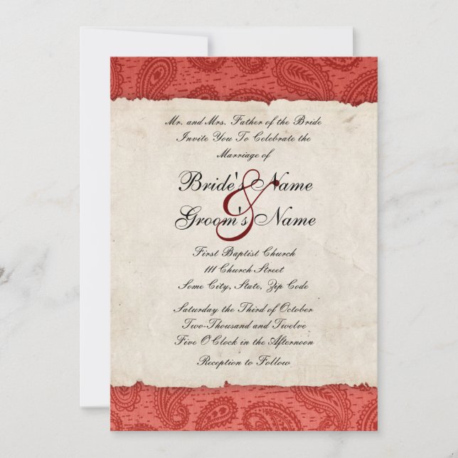 Red Paisley Wedding Invitation (Front)