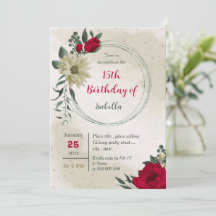 red pale yellow flowers botanical birthday invitation