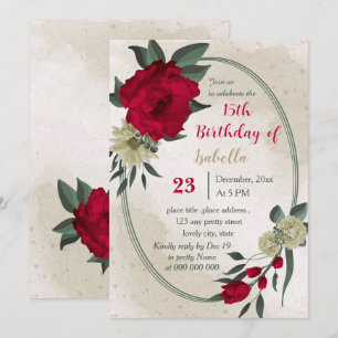 red pale yellow flowers botanical birthday  invitation