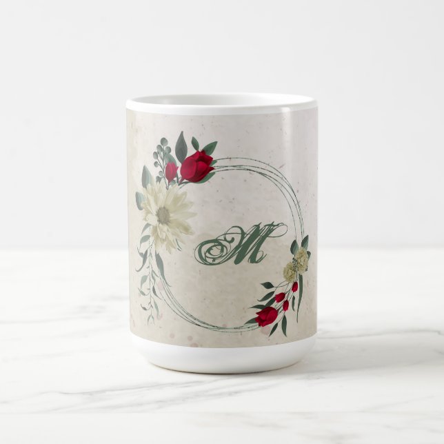 red & pale yellow flowers greenery coffee mug (Center)