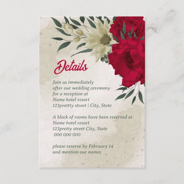 red pale yellow flowers wedding enclosure card (Front)