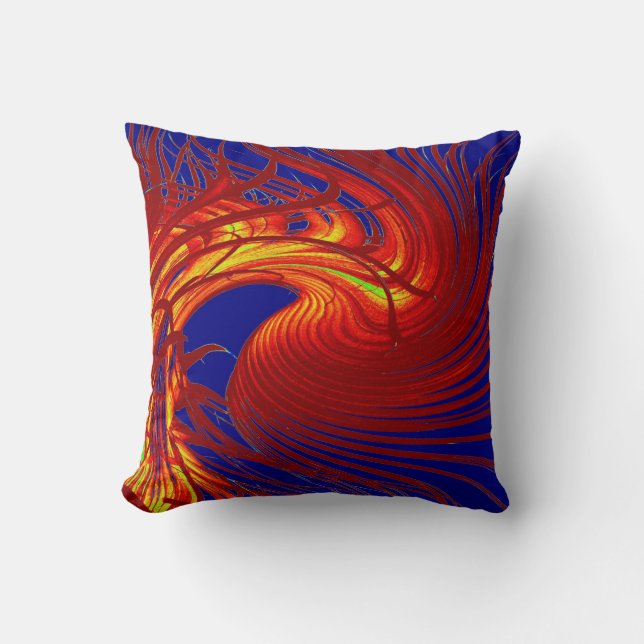 "RED PALM SWIRL" TOSS PILLOW (Front)