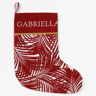 Red Palm Tree Leaf Pattern Tropical Beach Small Christmas Stocking