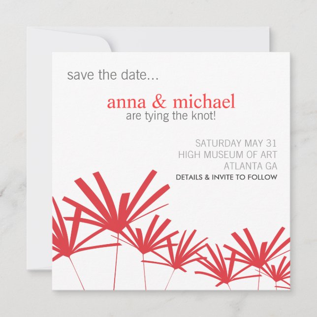 RED PALMS Save the Date Card (Front)