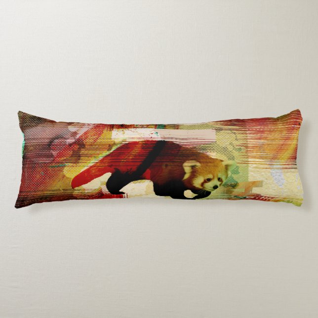 Red Panda Abstract mixed media art collage Body Pillow (Front)