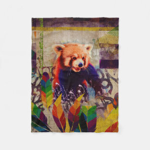 Red Panda Abstract vintage pop art composition Fleece Blanket