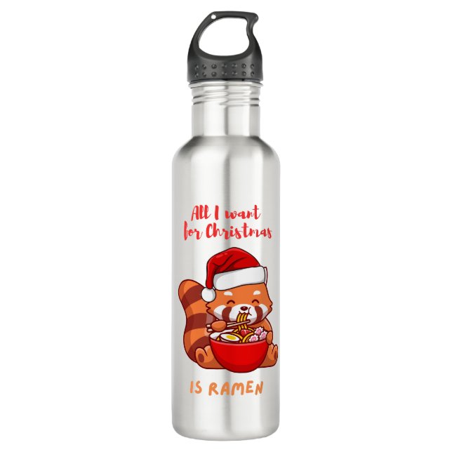 Red panda: All I want for Christmas is Ramen 710 Ml Water Bottle (Front)