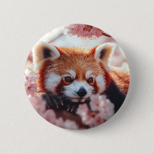 Red Panda Among Cherry Blossoms  2 Inch Round Button