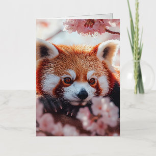 Red Panda Among Cherry Blossoms  Foil Greeting Card