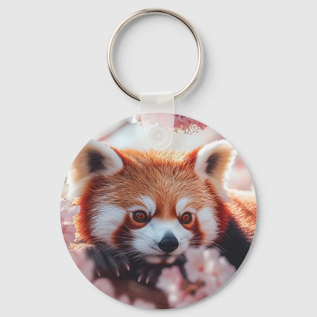 Red Panda Among Cherry Blossoms  Keychain (Front)