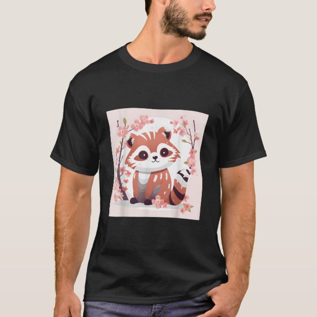 Red Panda And Cherry Blossom Sketch Adorable T-Shirt (Front)
