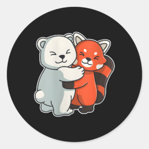 Red Panda And Polar Bear Animals Animal Hugging Classic Round Sticker