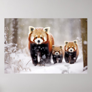 Red Panda Animal Family Wandering Nature Poster
