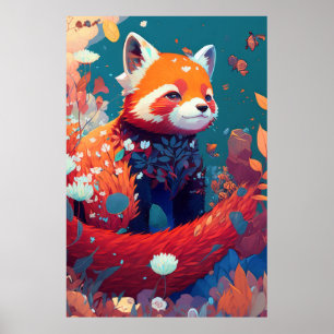 Red Panda Animal Portrait Painting Wildlife Forest Poster