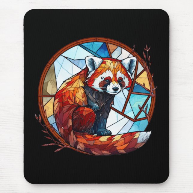 Red Panda Animal Portrait Stained Glass Wildlife  Mouse Pad (Front)