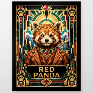 Red Panda, Art Deco Wildlife Postcard