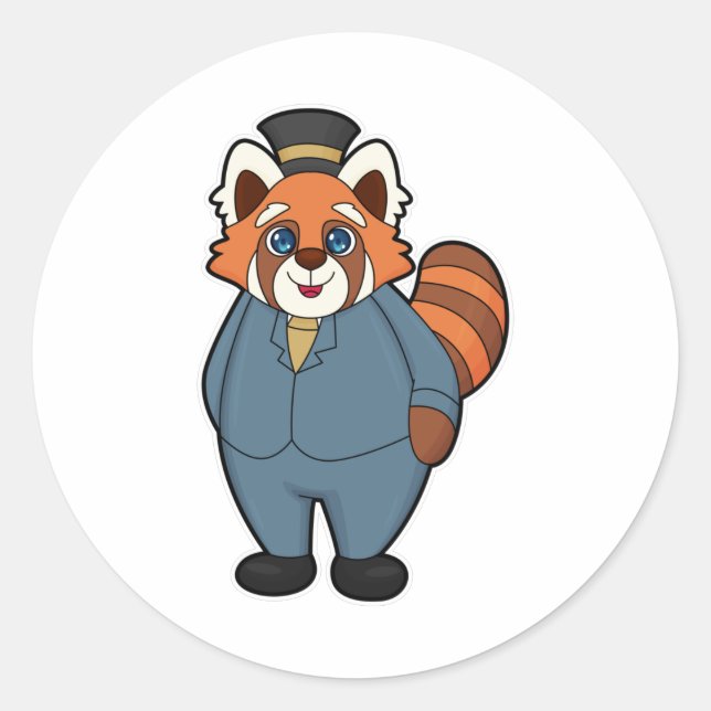 Red Panda as Groom with Hat Classic Round Sticker (Front)