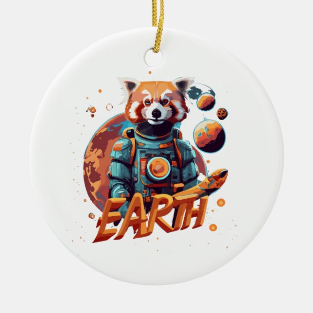 Red panda astronaut ceramic ornament (Front)