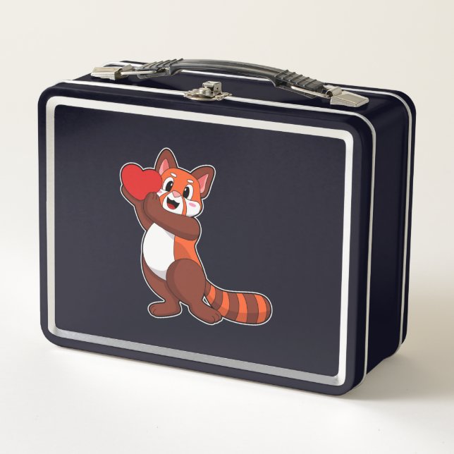 Red panda at Love with Heart.PNG Metal Lunch Box (Front)