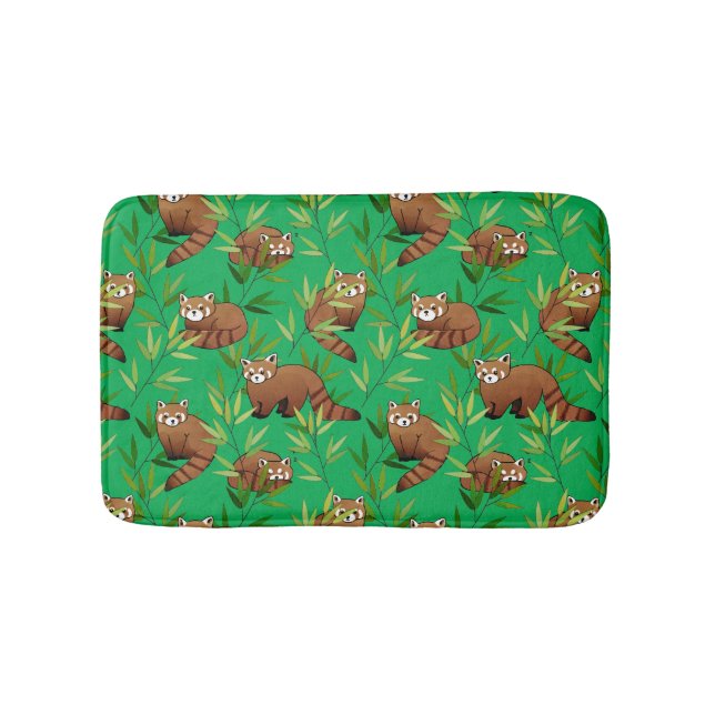 Red Panda & Bamboo Leaves Pattern Bath Mat (Front)