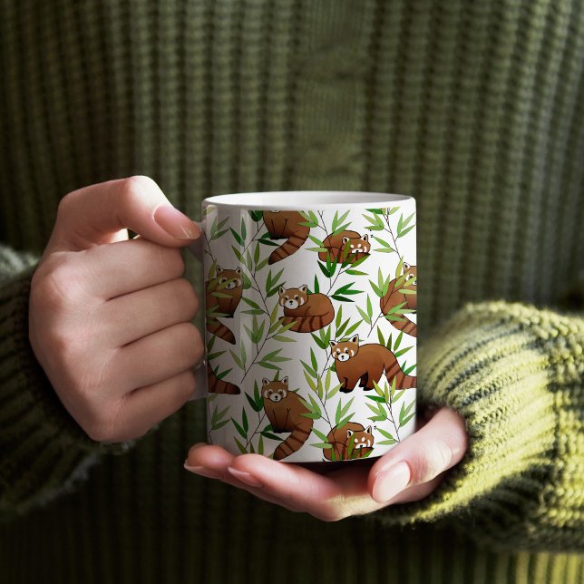 Red Panda & Bamboo Leaves Pattern Coffee Mug (Red Panda Pattern Mug)