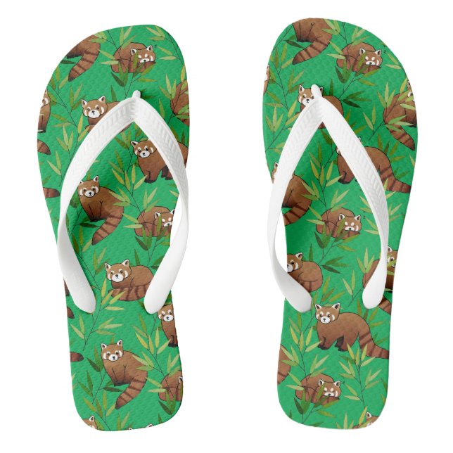 Red Panda & Bamboo Leaves Pattern Flip Flops (Footbed)