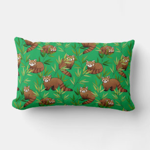 Red Panda & Bamboo Leaves Pattern Lumbar Pillow
