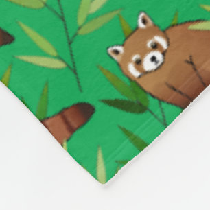 Red Panda & Bamboo Leaves Pattern & Monogram Fleece Blanket