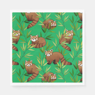 Red Panda & Bamboo Leaves Pattern Napkin