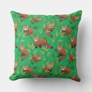 Red Panda & Bamboo Leaves Pattern Outdoor Pillow