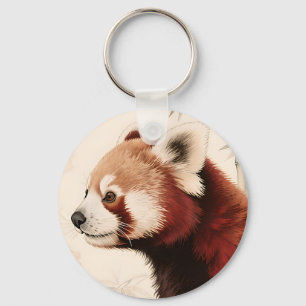 Red Panda Bamboo Watercolor Portrait Keychain